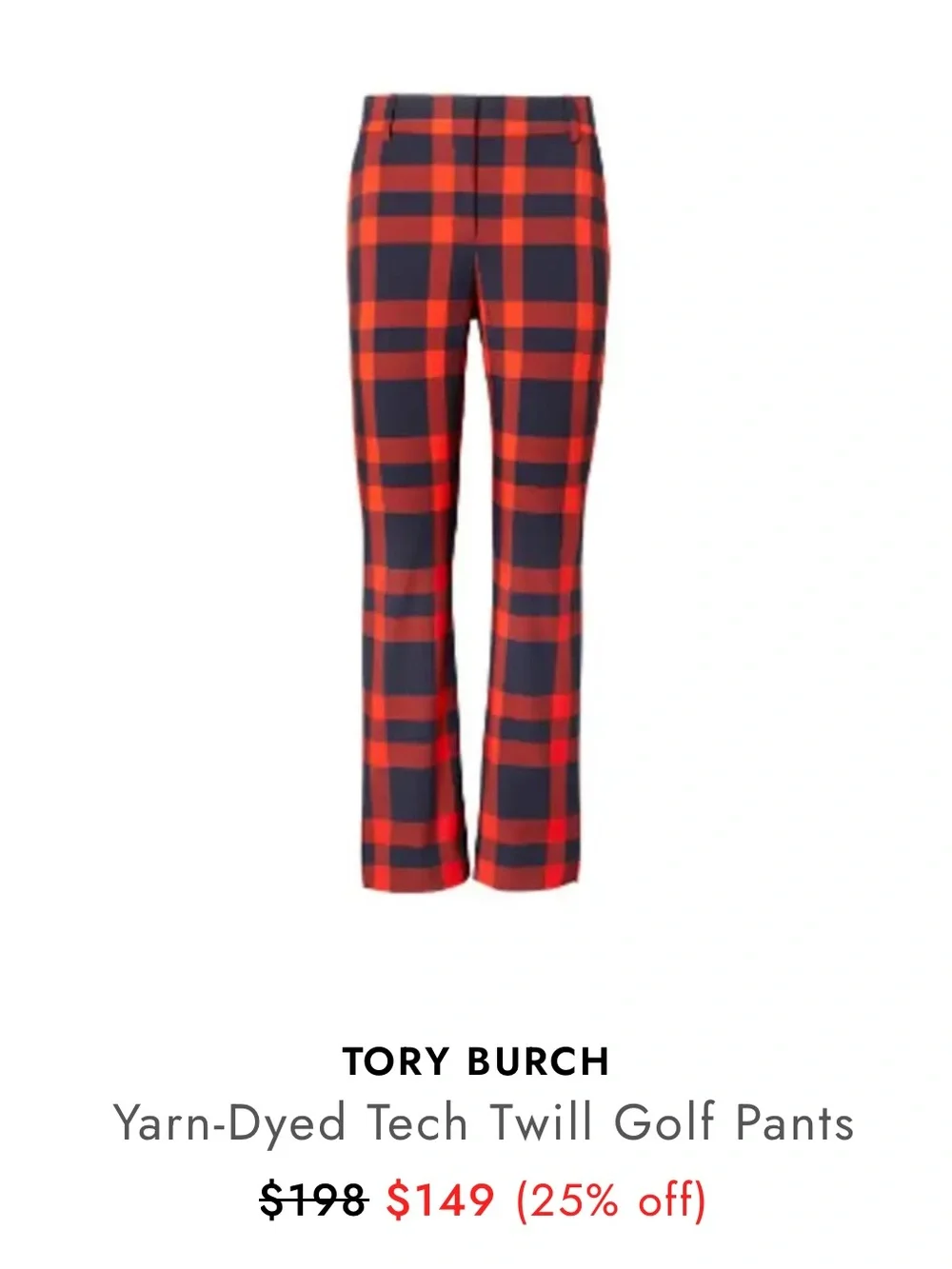 TORY BURCH SPORT Yarn-Dyed Tech Twill Golf Pants Red Black Stretch SZ 4